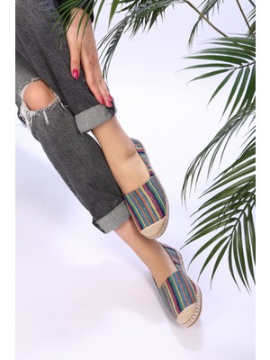 Shoeberry Kadın Gökkuşağı Keten Espadril