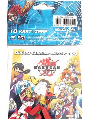 Keskin Color Bakugan Doğum Günü Davetiyesi. 8x8 cm 10 Adet Davetiye 10 Adet Zarf