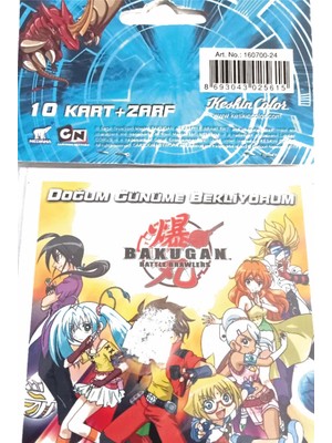 Keskin Color Bakugan Doğum Günü Davetiyesi. 8x8 cm 10 Adet Davetiye 10 Adet Zarf