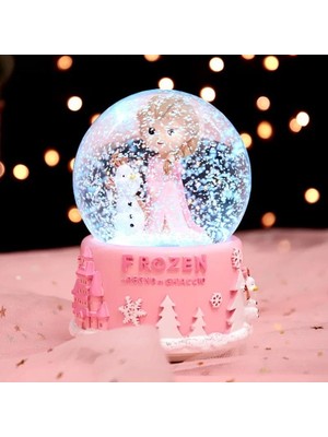 Hediyezin Pembe Frozen Işıklı Müzikli Orta Boy Kar Küresi