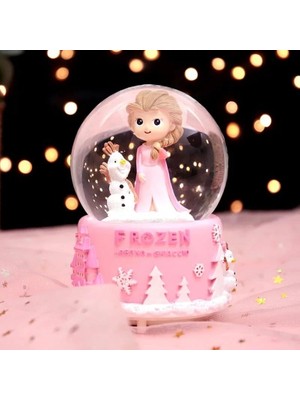 Hediyezin Pembe Frozen Işıklı Müzikli Orta Boy Kar Küresi