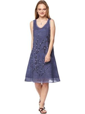 Newbutix Şile Bezi Indigo Kolsuz Doğa Elbise