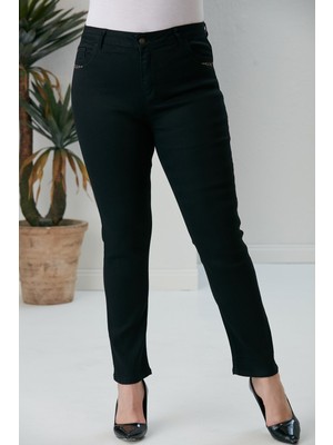 Rmg Cep Taş Işlemeli Büyük Beden Siyah Kot Pantolon