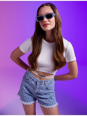 Koton Crop Tişört Zincir Detaylı Bisiklet Yaka