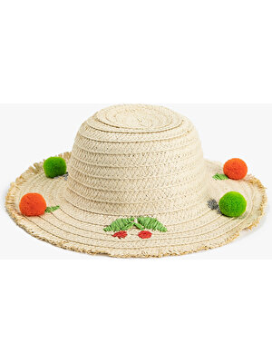 Koton Ponponlu İşlemeli Hasır Şapka