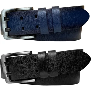 Hakiki Deri, Çift Dilli 2'li Set 4.5 cm Tek Parça Kot,spor Kemer Siyah, Lacivert