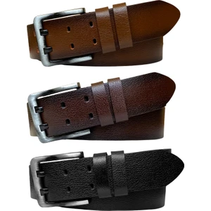 Hakiki Deri, Çift Dilli 3'lü Set 4.5 cm Kot, Spor Kemer Siyah, Koyu Kahverengi, Tosado