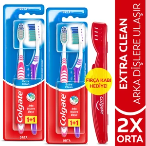 Extra Clean Orta Diş Fırçası 1+1 x 2 Adet + Diş Fırçası Kabı