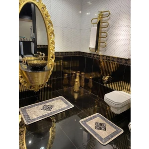 Losarina 2'Li Lateks Kaymaz Taban Su Geçirmez Banyo Paspas Takımı (60x100 - 60x50)