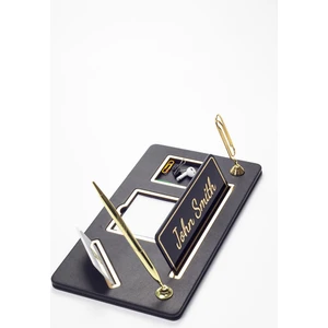 Turgut Office Organizer Deri Masa Isimliği Düz Siyah Gold Detaylı