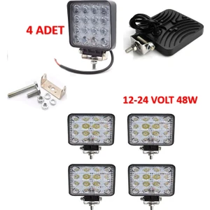 4 Adet Off Road Sis Farı Lambası 16 LED Kare Çalışma Lambası RY205863