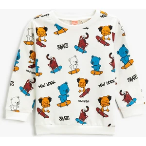 Sweatshirt Uzun Kollu Hayvan Baskılı Bisiklet Yaka Pamuklu