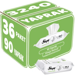 Islak Havlu Mendil 90 Yaprak Natural Yenidoğan 36 Lı Set 3240 Yaprak Plastik Kapaklı