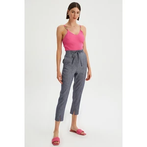 Kadın Bel Bağcıklı Paça Detay Keten Pantolon