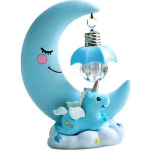 Dekoratif  Ay Dede ve Minik Unicorn Temalı Masa Lambası ve Biblo
