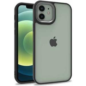 Case World Apple iPhone 12 ile Uyumlu Kapak Metal Kamera Korumalı Arkası Şeffaf Silikon ile Uyumlu Kılıf - Siyah