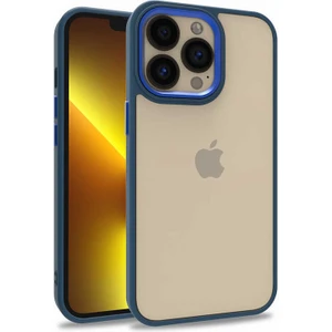 Case World Apple iPhone 13 Pro ile Uyumlu Kapak Metal Kamera Korumalı Arkası Şeffaf Silikon ile Uyumlu Kılıf - Mavi