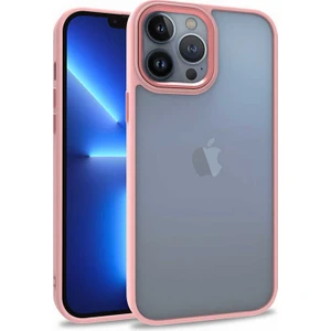 Case World Apple iPhone 13 Pro Max ile Uyumlu Kapak Metal Kamera Korumalı Arkası Şeffaf Silikon ile Uyumlu Kılıf - Rose Gold