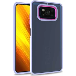 Case World Xiaomi Poco X3 Pro ile Uyumlu Kapak Metal Kamera Korumalı Arkası Şeffaf Silikon ile Uyumlu Kılıf - Lila