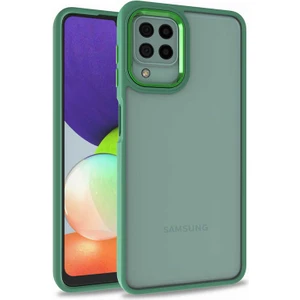 Case World Samsung Galaxy M22 ile Uyumlu Kapak Metal Kamera Korumalı Arkası Şeffaf Silikon ile Uyumlu Kılıf - Yeşil