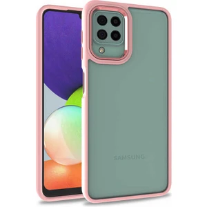 Case World Samsung Galaxy A12 ile Uyumlu Kapak Metal Kamera Korumalı Arkası Şeffaf Silikon ile Uyumlu Kılıf - Rose Gold