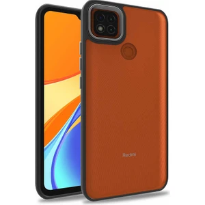 Case World Xiaomi Redmi 9c ile Uyumlu Kapak Metal Kamera Korumalı Arkası Şeffaf Silikon ile Uyumlu Kılıf - Siyah