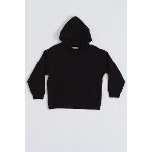 Organik Kapüşonlu Uzun Kollu Kız Çocuk Sweatshirt - Siyah - 10-12