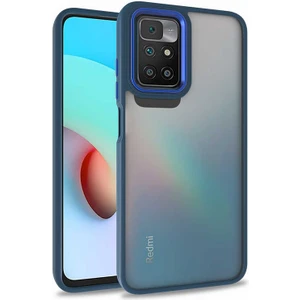 Case World Xiaomi Redmi 10 ile Uyumlu Kapak Metal Kamera Korumalı Arkası Şeffaf Silikon ile Uyumlu Kılıf - Mavi