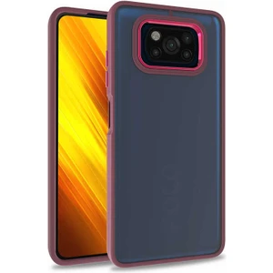 Case World Xiaomi Poco X3 Pro ile Uyumlu Kapak Metal Kamera Korumalı Arkası Şeffaf Silikon ile Uyumlu Kılıf - Kırmızı
