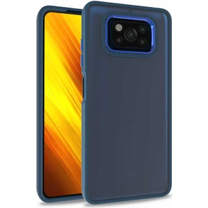 Case World Caseworld Xiaomi Poco X3 Pro Kapak Metal Kamera Korumalı Arkası Şeffaf Silikon Kılıf - Mavi