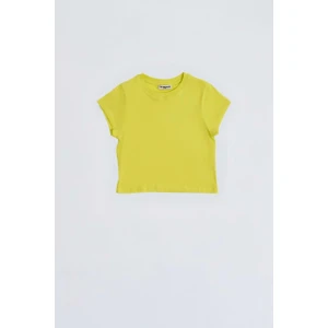 Organik Kısa Kollu Kız Çocuk Crop Tişört - Sarı - 8-10