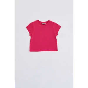 Organik Kısa Kollu Kız Çocuk Crop Tişört - Pembe - 8-10