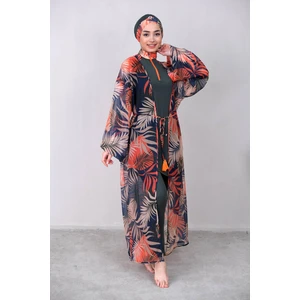 Haki Kadın Tesettür Mayo Üzerine Kimono Pareo P2204