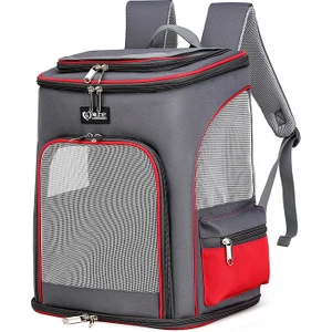 Tulip House Büyük Kapasiteli Pet Taşıma Sırt Çantası - Gri / Kırmızı (Yurt Dışından)
