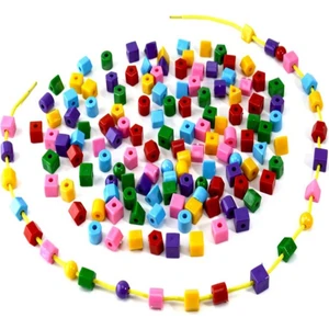 60 Parça Geometrik Şekiller Ipe Boncuk Dizme Koordinasyon Renk Algı Oyunu