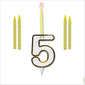 Süsle Bebek ve Parti 5 Rakam Şeffaf Mumluk ve 4 adet MuM