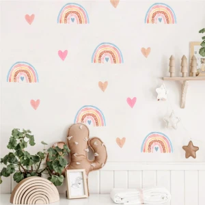 Piksel Grafik Mini Gökkuşağı ve Kalpler Çocuk Odası Duvar Sticker