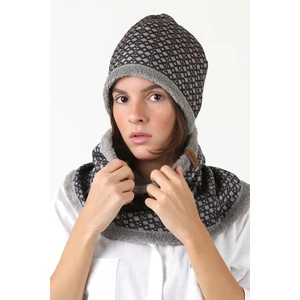 Gri Kadın Bere ve Boyunluk 2li Set Takım Unisex Peluş Wellsoft BB-098