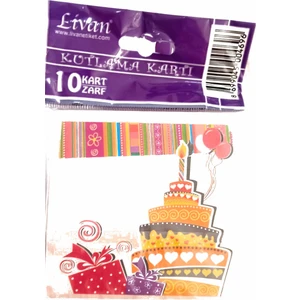 Doğum Günü Davetiyesi 10 Kart 10 Zarf