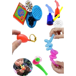 Oyuncak Popit  Beşli Set Nostalji Top Üfleme Oyunu Solo Test Şaka Su Yüzüğü Sulu Kanarya Düdük