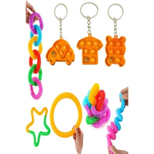 Pop It Push Bubble Fidget 3 Adet Pop Tube 3 Adet Popit Anahtarlık 6 Lı Set Pop It Oyuncak