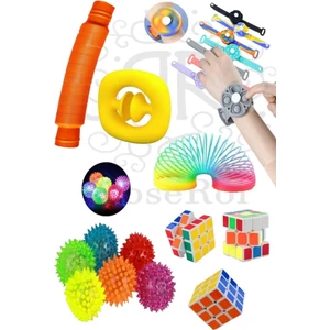 Popit Çarklı Dönen Bileklik Pop Tubes Snapperz Zeka Küpü Işıklı Dikenli Top Stres Yayı 6'lı Set