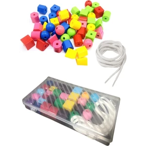 30 Parça Geometrik Şekiller Ipe Boncuk Dizme Koordinasyon Renk Algı Eğitici Oyuncak