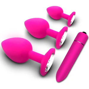 Silikon Anal Tıpa Seti + Mini Vibratör   3 Boy Anal Alıştırma Tıpa Seti