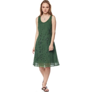 Şile Bezi Yeşil Kolsuz Doğa Elbise