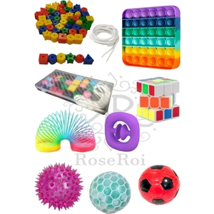Stres Giderici Set Popit Snapperz Işıklı Top Zeka Küpü Stres Yayı Stres Topu Ipe Boncuk Dizme Set