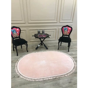 Napoli Home Kaymaz Taban Yıkanabilir Oval Saçaklı Yumuşak Pembe Poffy Post Peluş Halı