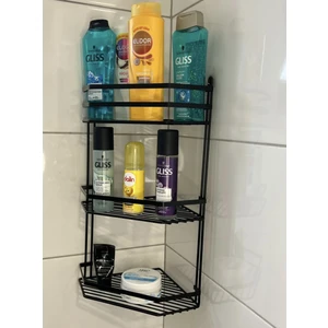 Üç Katlı Siyah Banyo Köşe Rafı