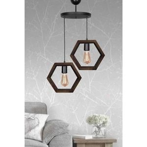 Zuhal Aydınlatma Koyu Kahverengi Boyalı Ahşap 3li Hexagon Avize