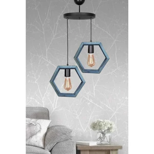 Zuhal Aydınlatma Mavi Boyalı Ahşap 2li Hexagon Avize